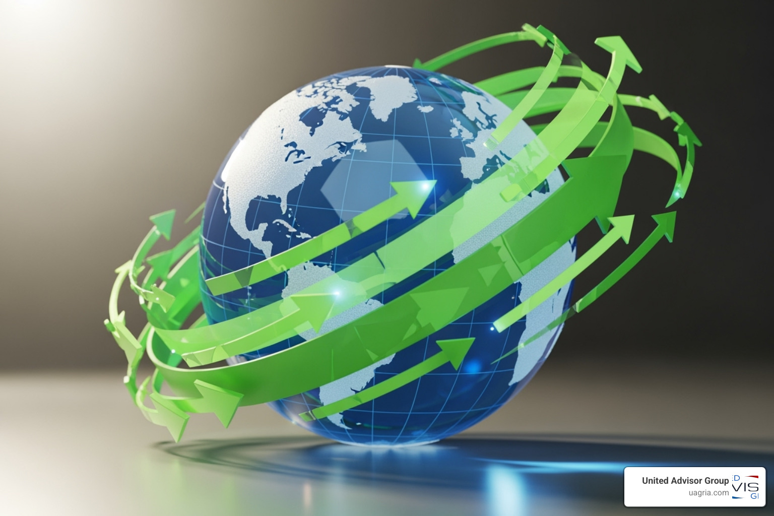 globe with upward-trending arrows around it - impact investing retirement