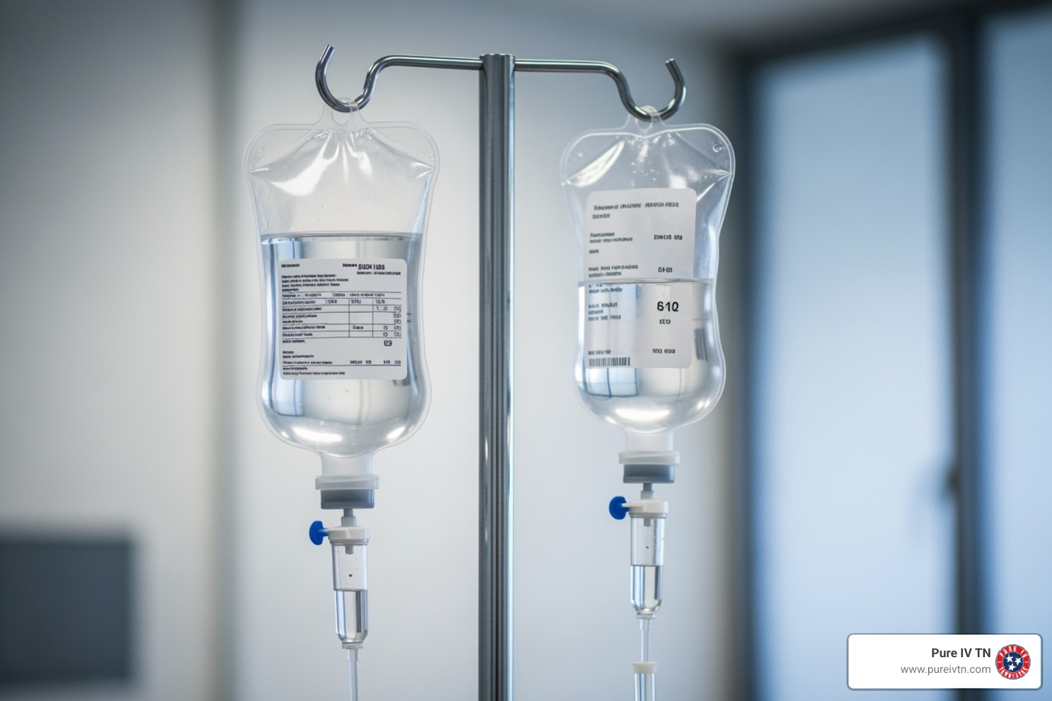 of labeled IV bags for Normal Saline and Lactated Ringer's - hydration therapy