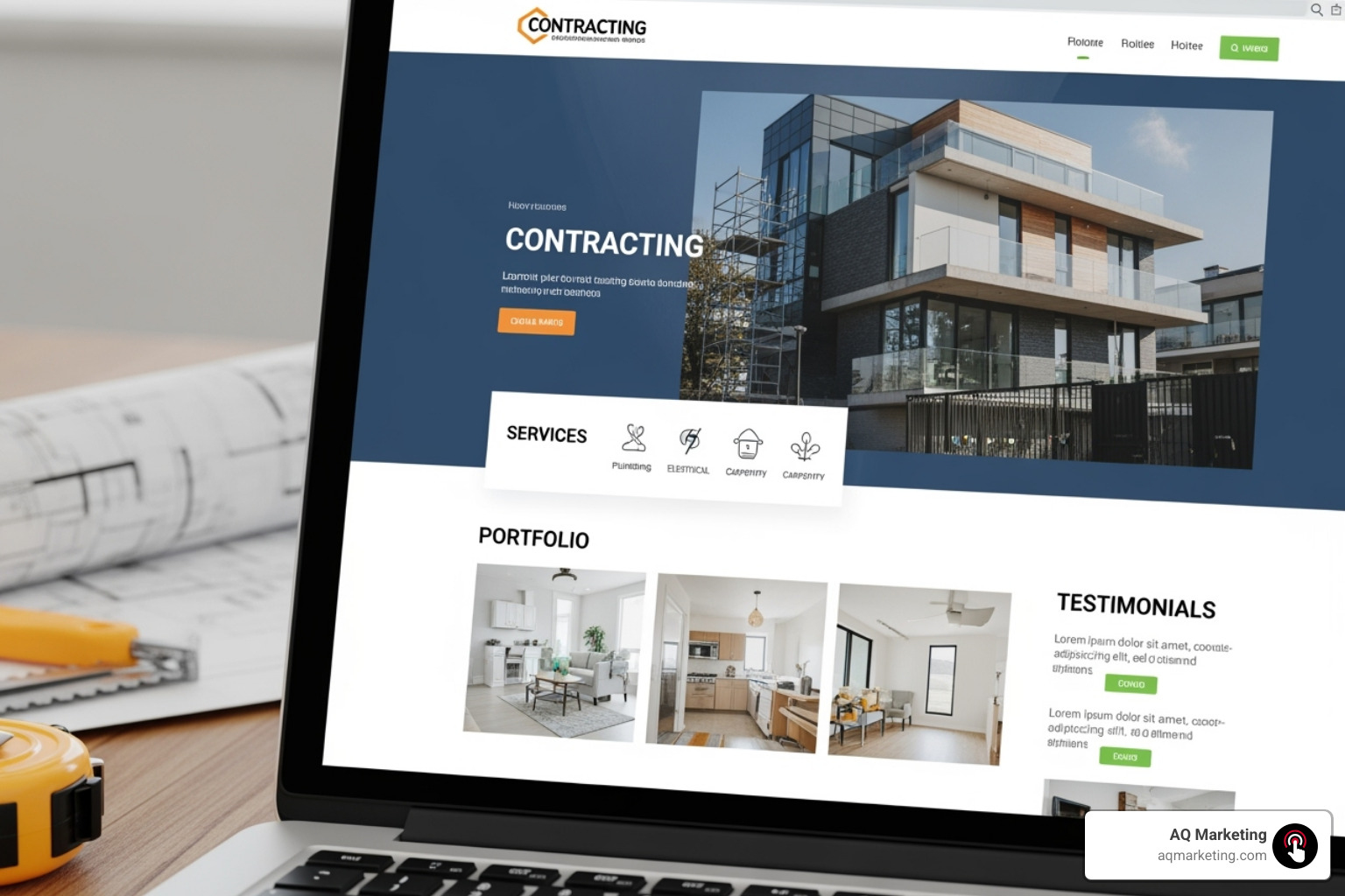 contractor website homepage highlighting key elements - contractor website design services