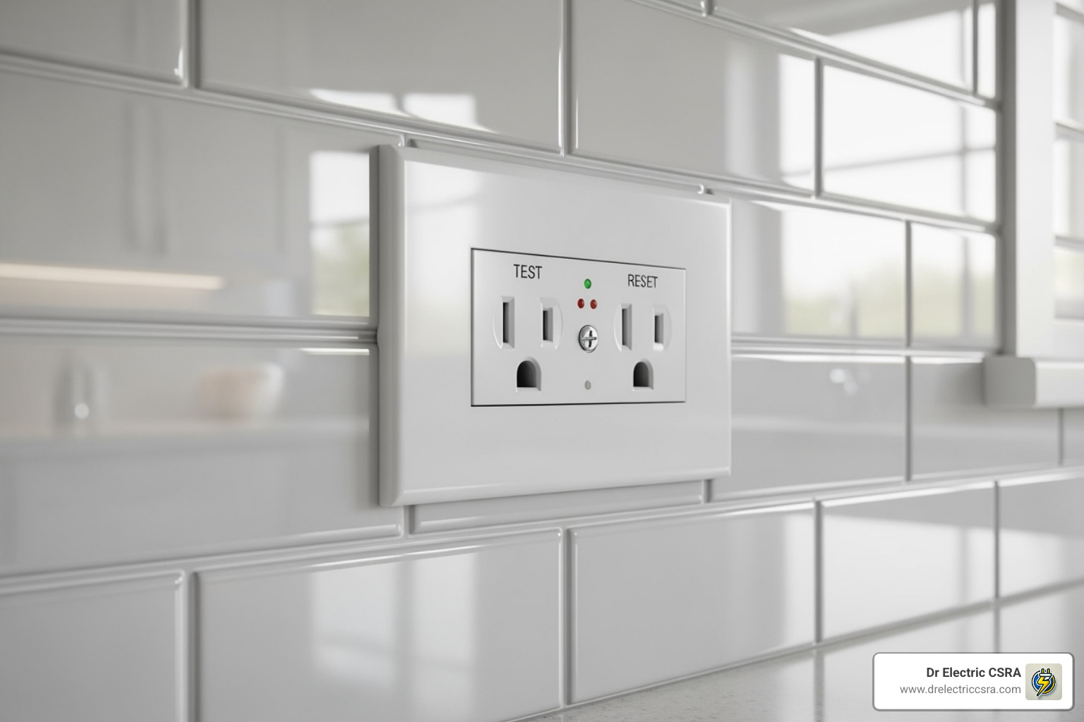 GFCI outlet installed in a kitchen backsplash - residential electrical installation