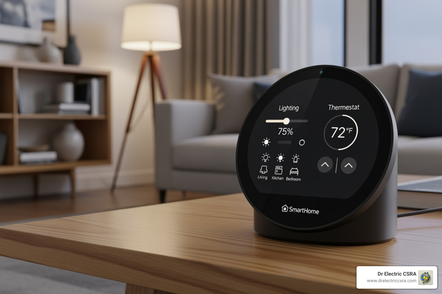 smart home hub controlling lights and thermostat - residential electrical installation