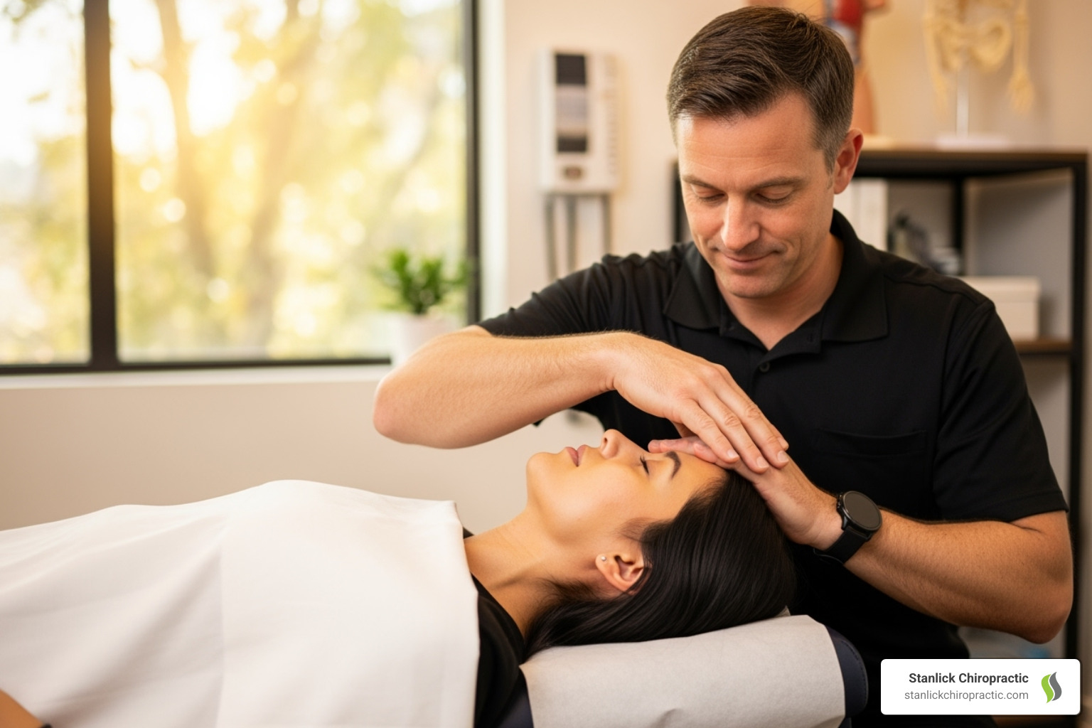 of a chiropractor performing a gentle cervical spine adjustment - can chiropractic help TMJ of a chiropractor performing a gentle cervical spine adjustment - can chiropractic help TMJ