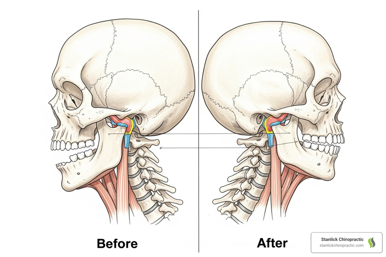 showing a before-and-after illustration of improved jaw motion - can chiropractic help TMJ showing a before-and-after illustration of improved jaw motion - can chiropractic help TMJ