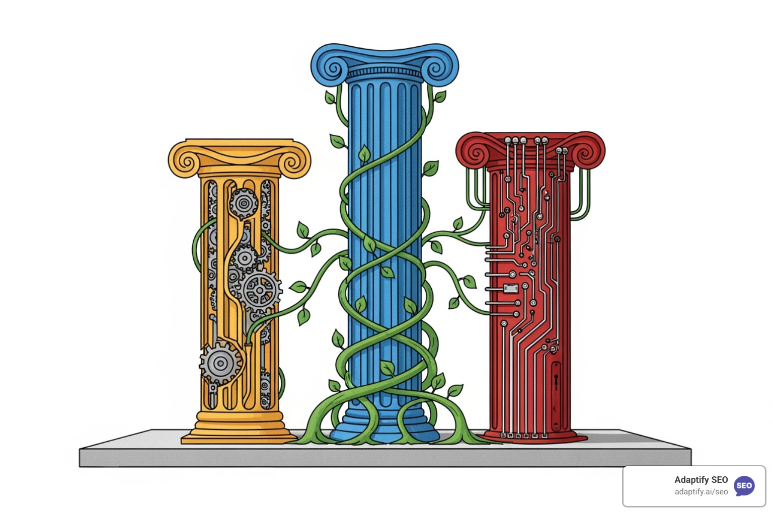 A diagram showing the three pillars of SEO: On-Page, Off-Page, and Technical - seo expert indianapolis