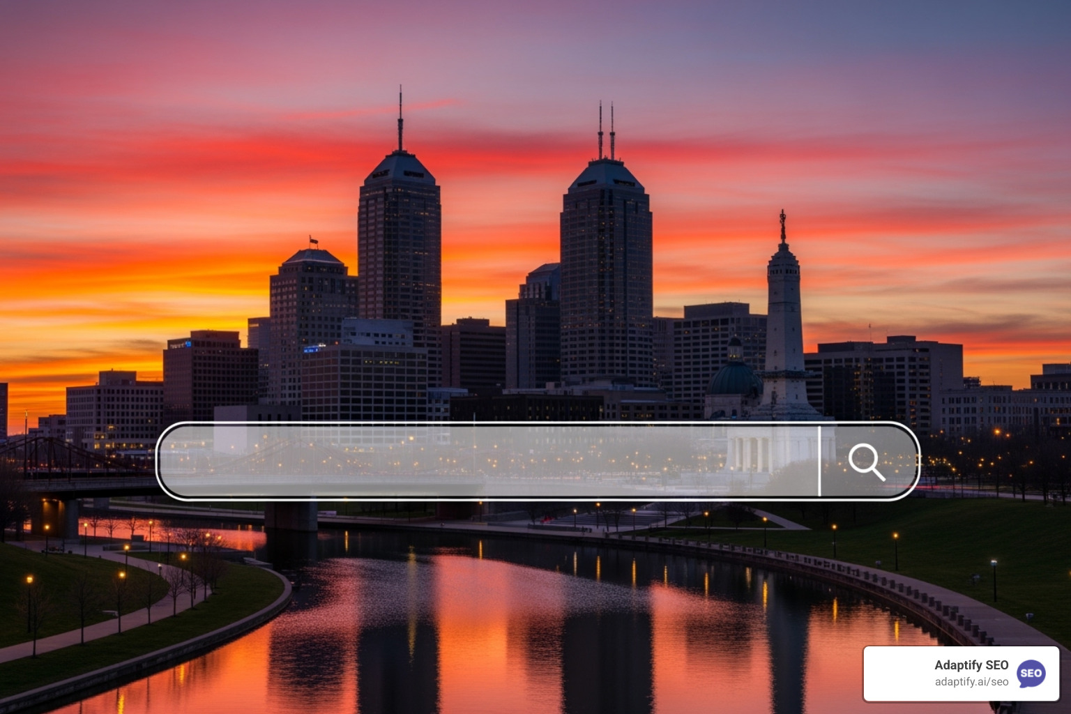 Indianapolis skyline with digital search bar overlay - seo expert indianapolis