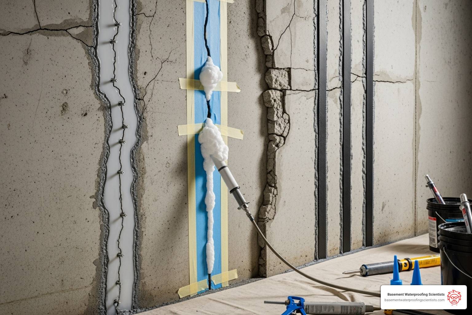 table comparing Epoxy Injection, Polyurethane Injection, and Carbon Fiber Straps for crack repair - Basement crack repair NJ