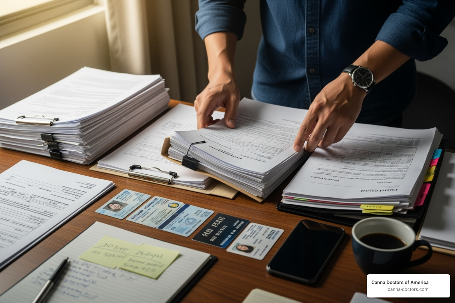 A person organizing their documents for an appointment - cannabis card renewal Tampa