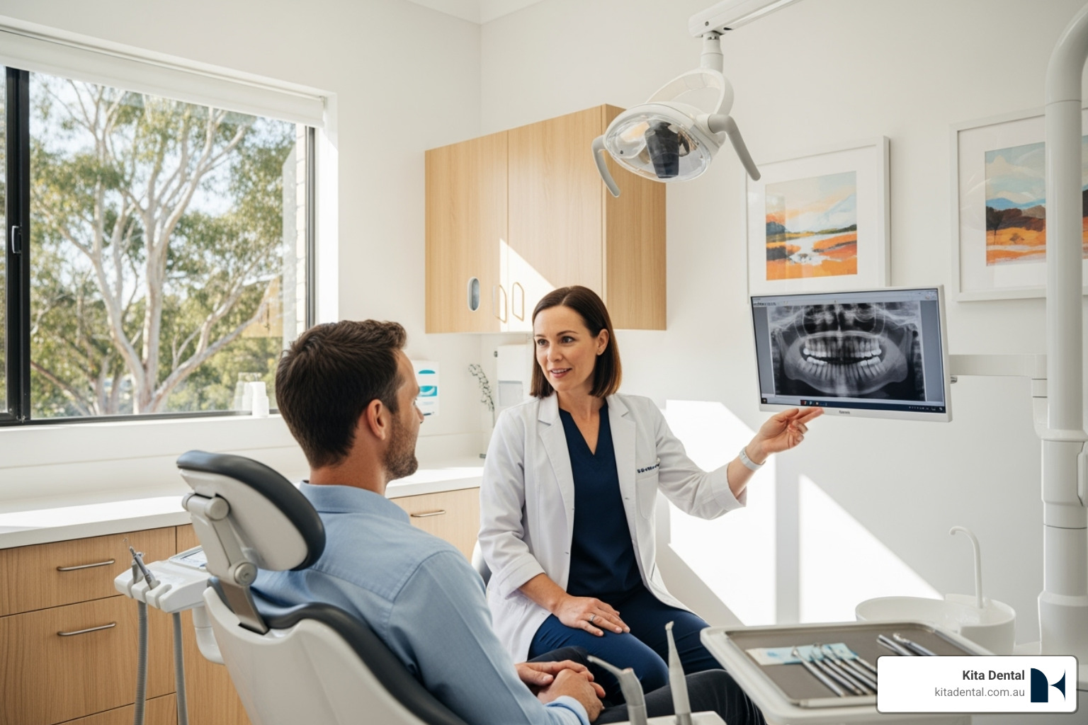 A patient calmly discussing various dental implants payment plan options with a dentist in a modern clinic setting in Australia - dental implants payment plan A patient calmly discussing various dental implants payment plan options with a dentist in a modern clinic setting in Australia - dental implants payment plan
