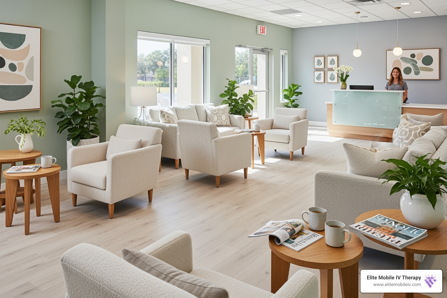 Clean, professional, and welcoming IV clinic lounge area - iv clinics