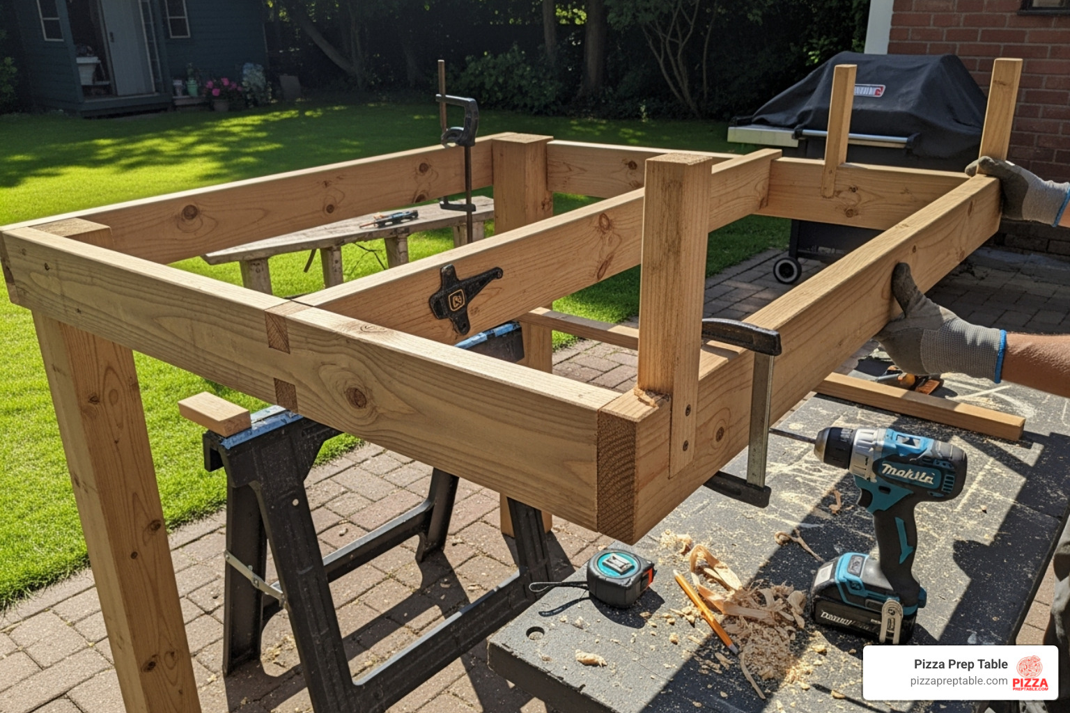 pizza table frame assembly - diy outdoor pizza prep table
