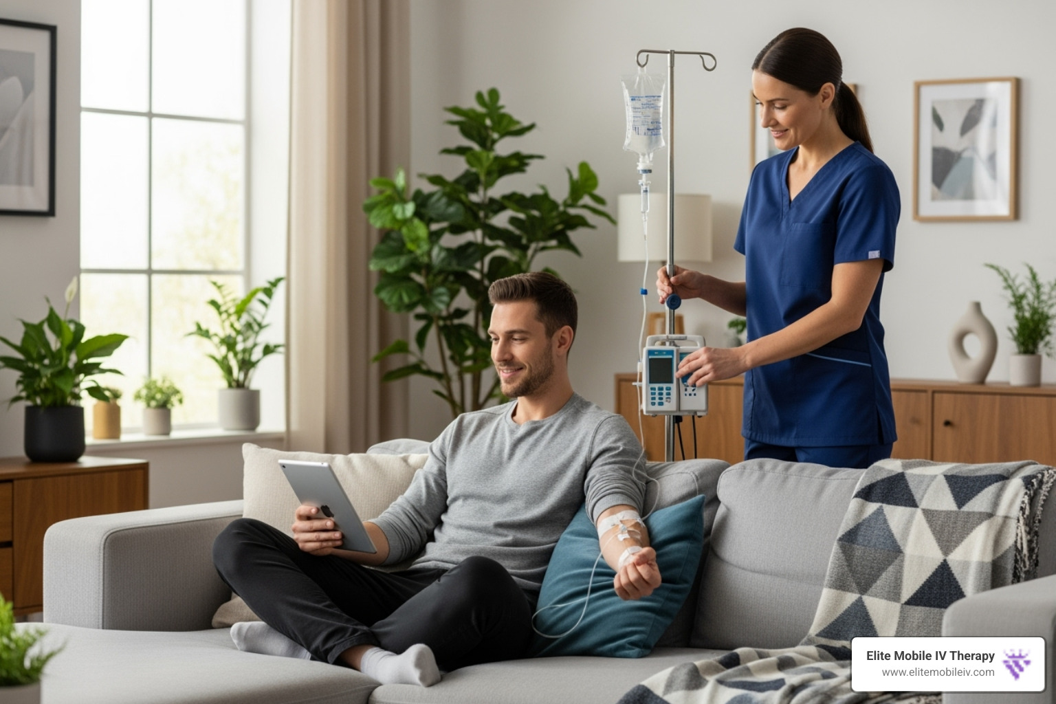 Client receiving IV therapy - At home IV nurse