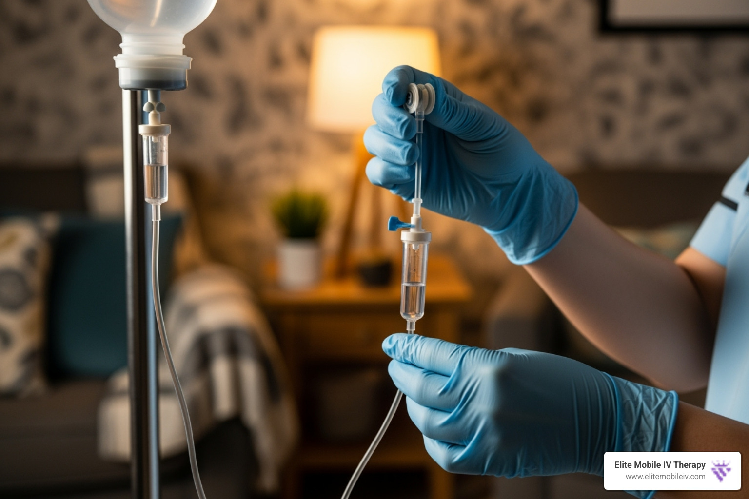 Nurse preparing IV drip - At home IV nurse