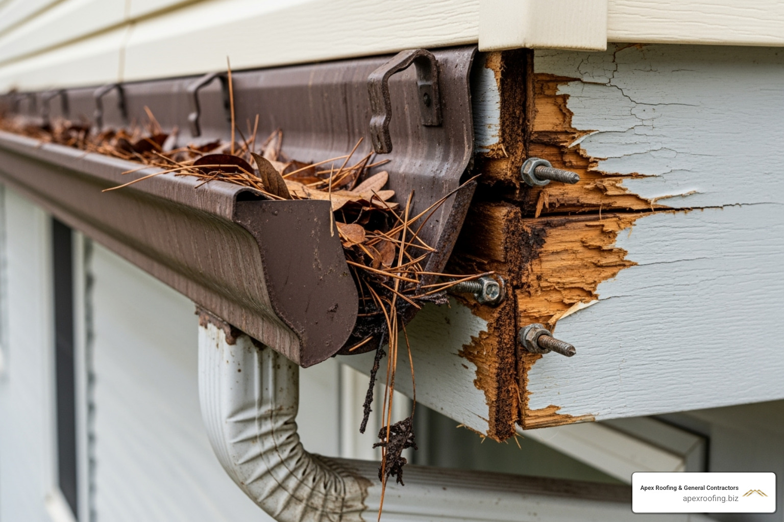 image of a sagging gutter pulling away from the fascia - gutter and roof repair handyman