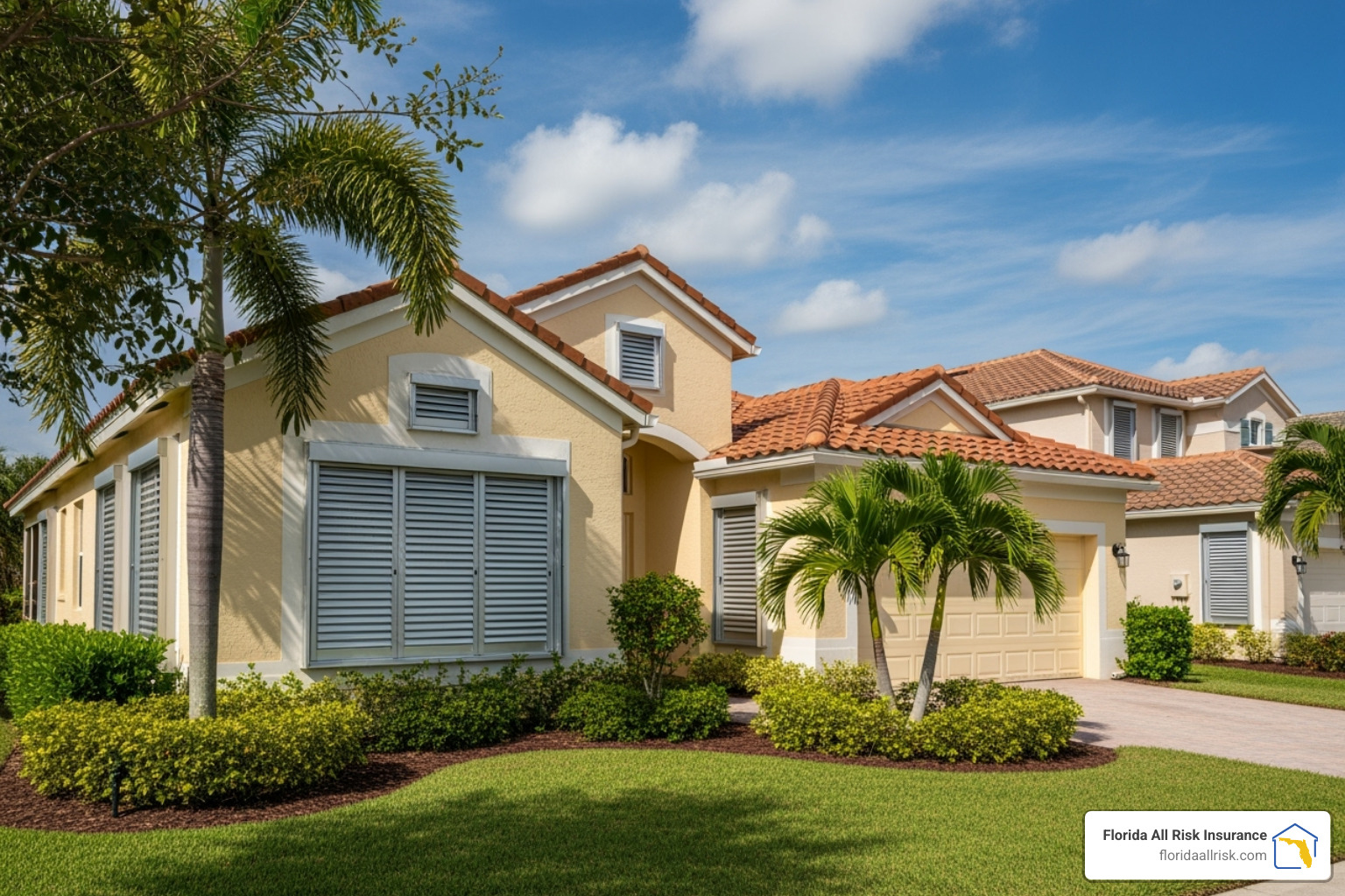 Image of a home with hurricane shutters installed - brevard county home insurance
