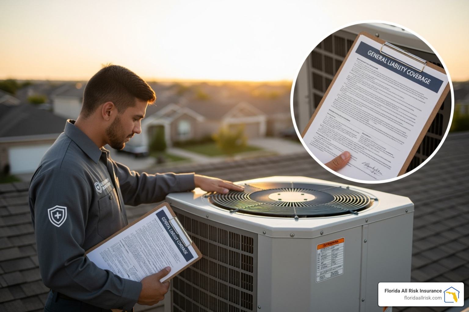 magnifying glass over an insurance policy document - hvac general liability insurance