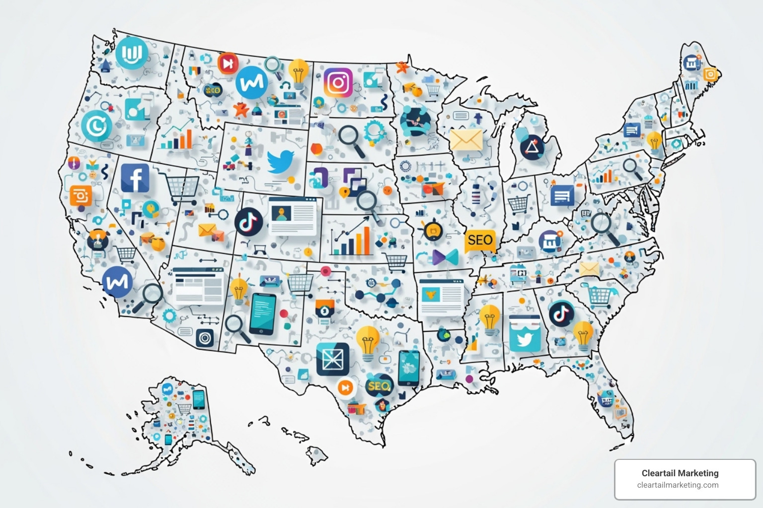 map of the USA with digital marketing icons - best ad posting sites