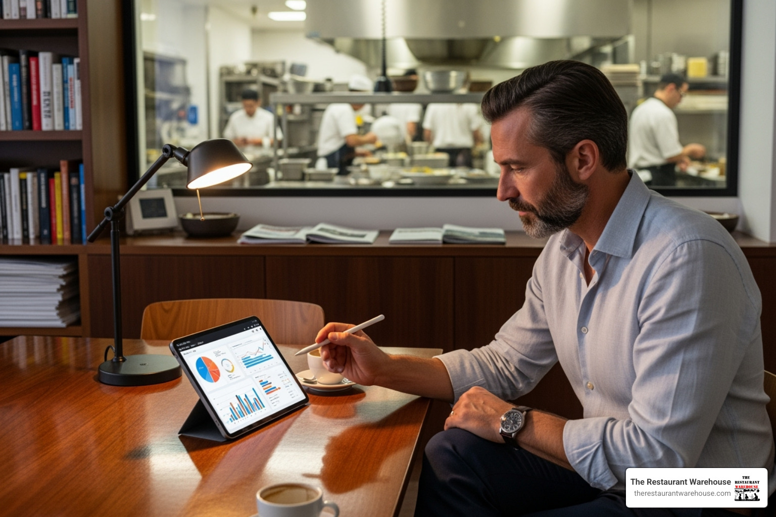restaurateur using a tablet to manage finances - how to finance restaurant equipment