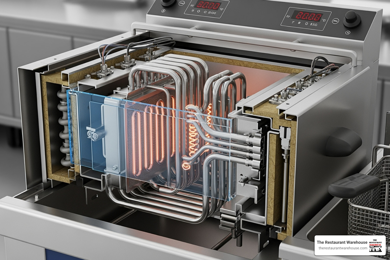 cutaway view showing an advanced fryer heat exchanger - high efficiency fryers