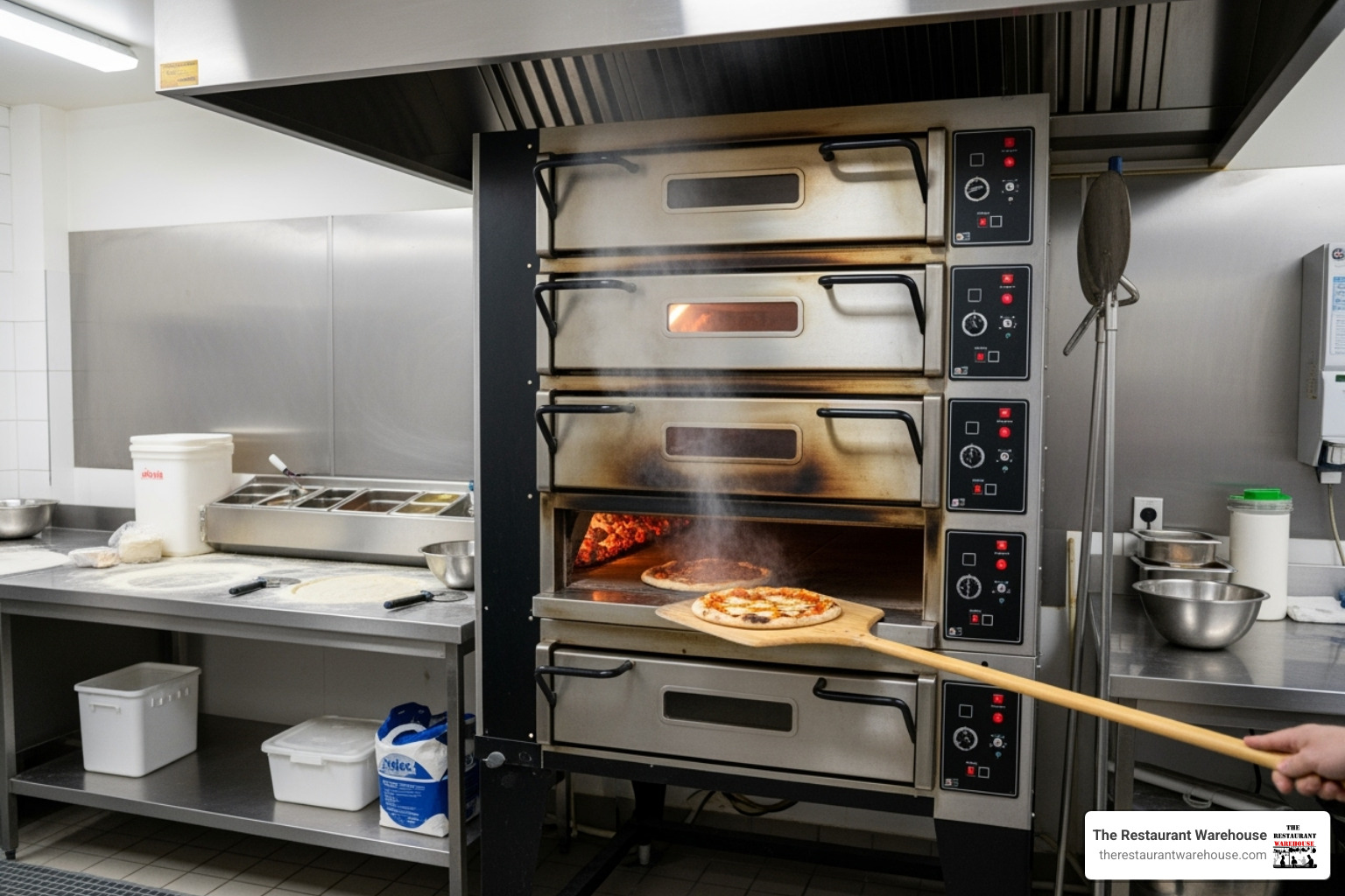 large deck pizza oven with a pizza peel - commercial catering oven