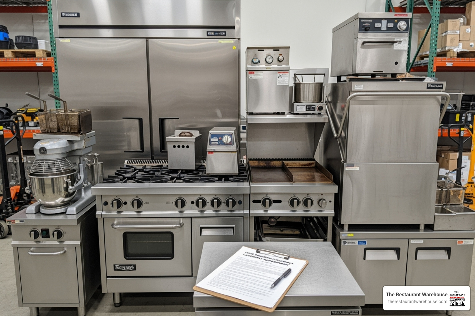 split screen showing a new shiny oven vs a clean used oven - used restaurant equipment leasing