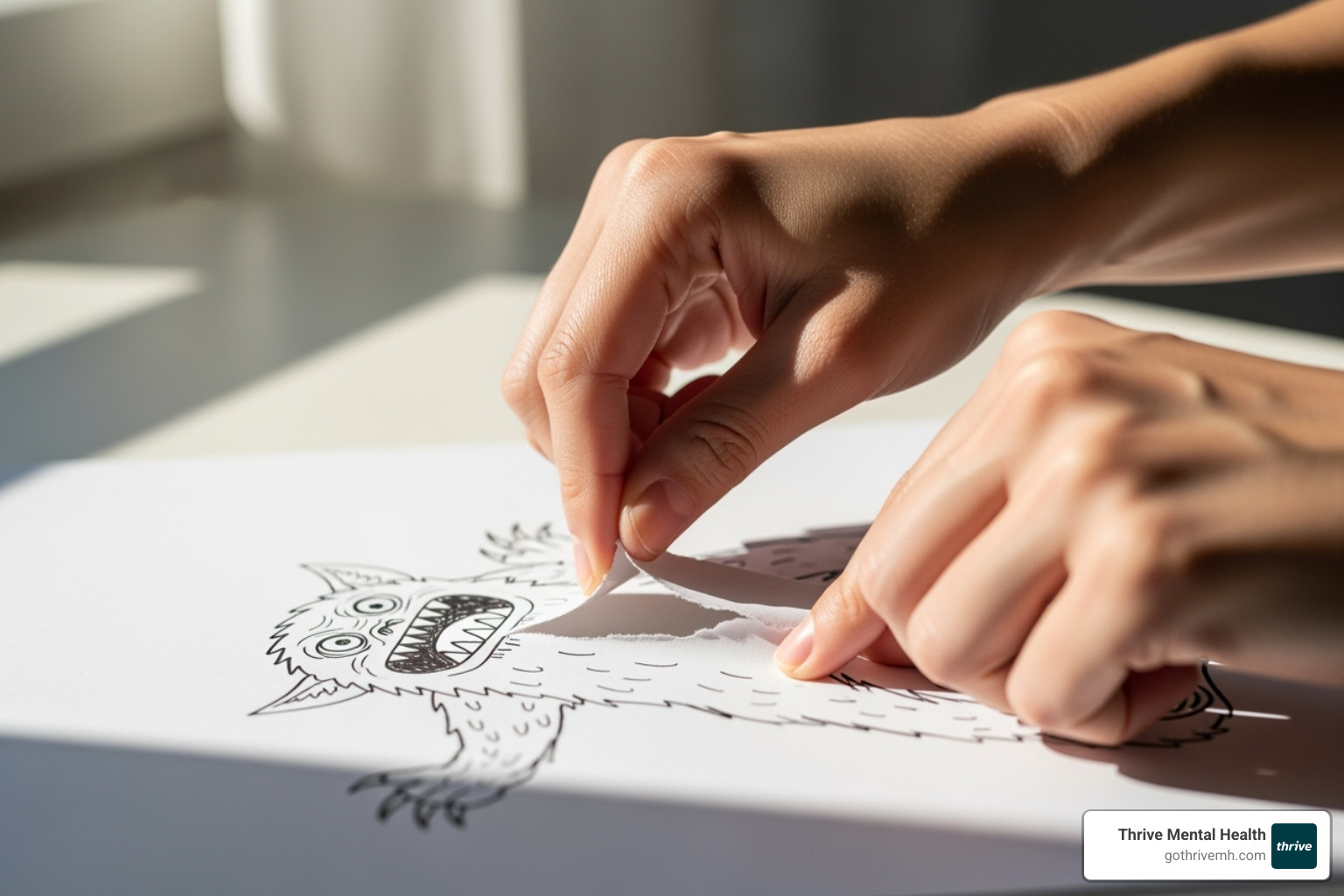 someone ripping up a drawing - anxiety monster drawing