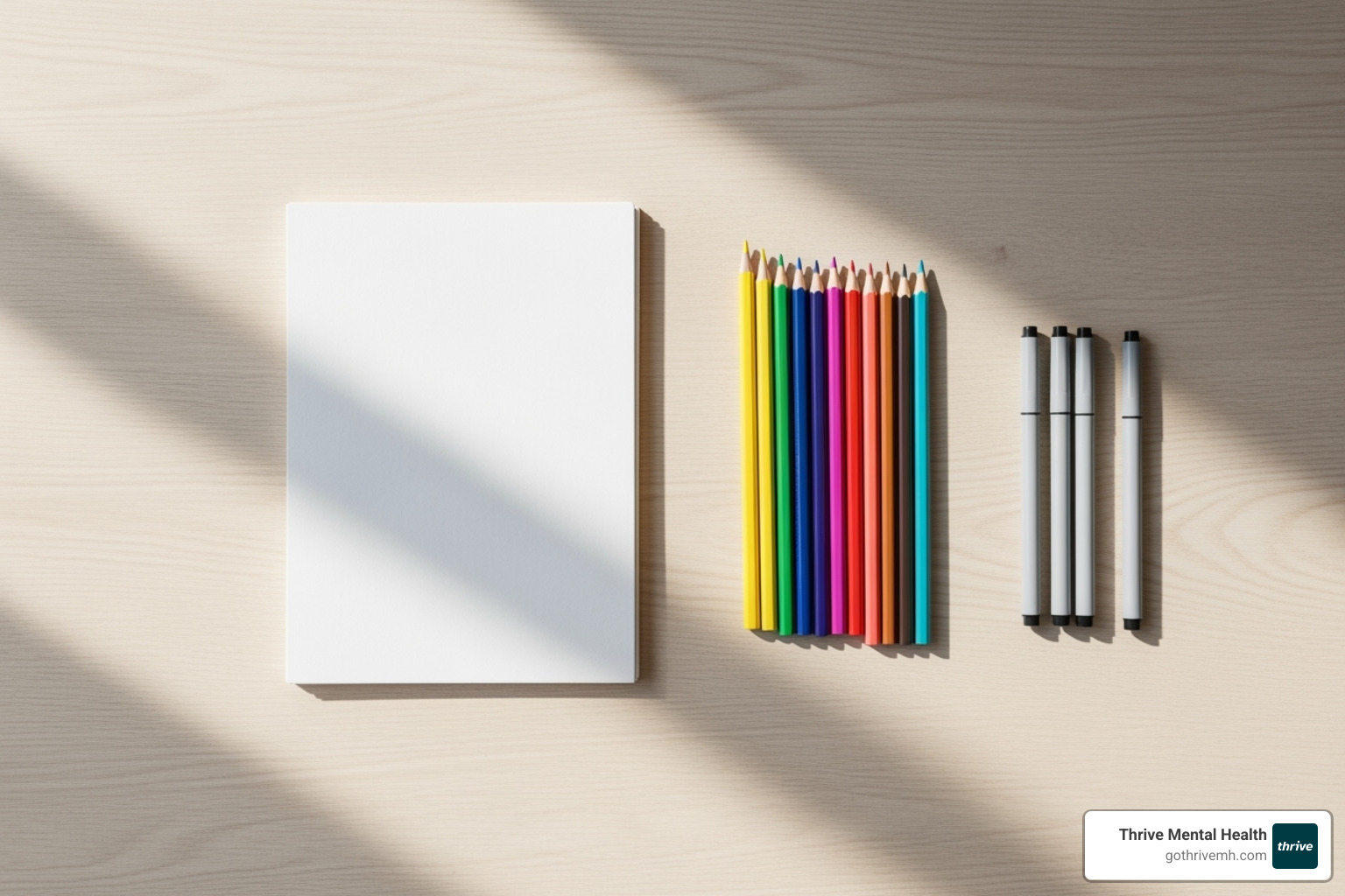 simple art supplies like paper, pencils, and markers - anxiety monster drawing