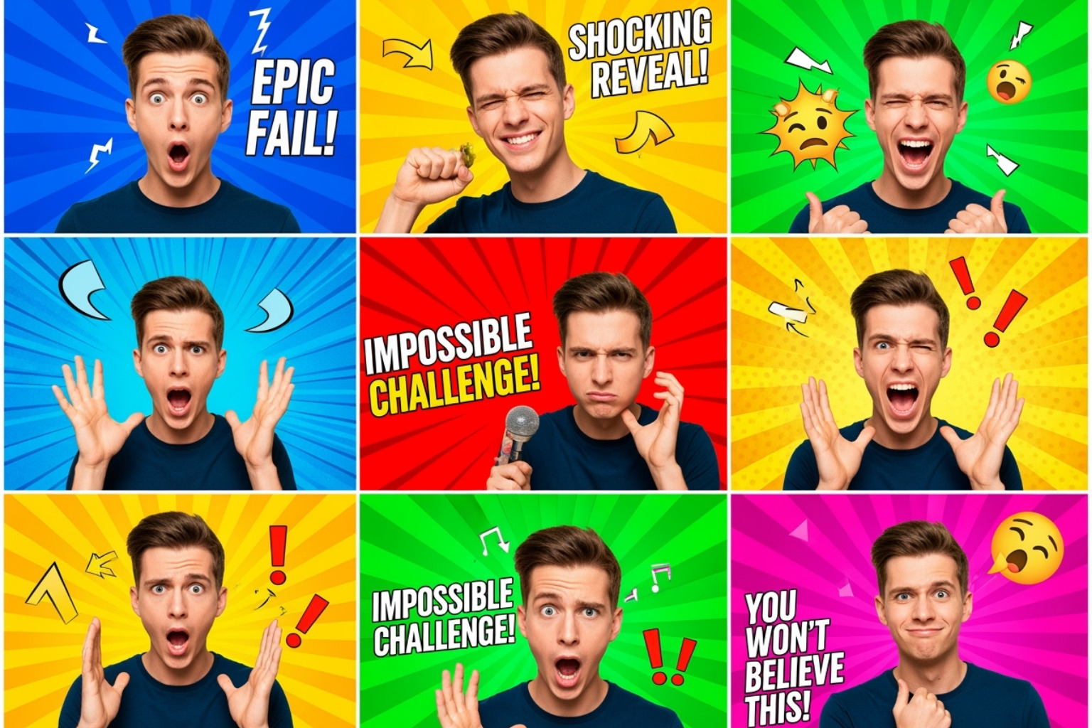 A collage of Ryan Trahan's expressive YouTube thumbnails - ryan trahan