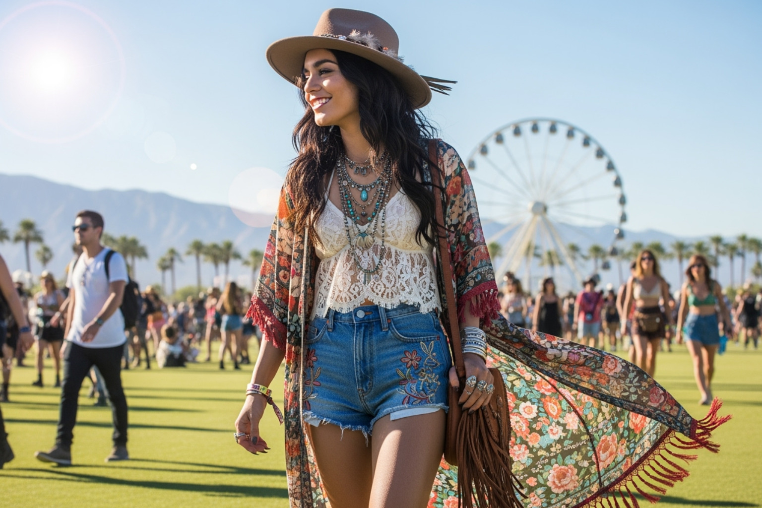 Vanessa Hudgens in a classic "Queen of Coachella" festival outfit -  vanessa hudgens