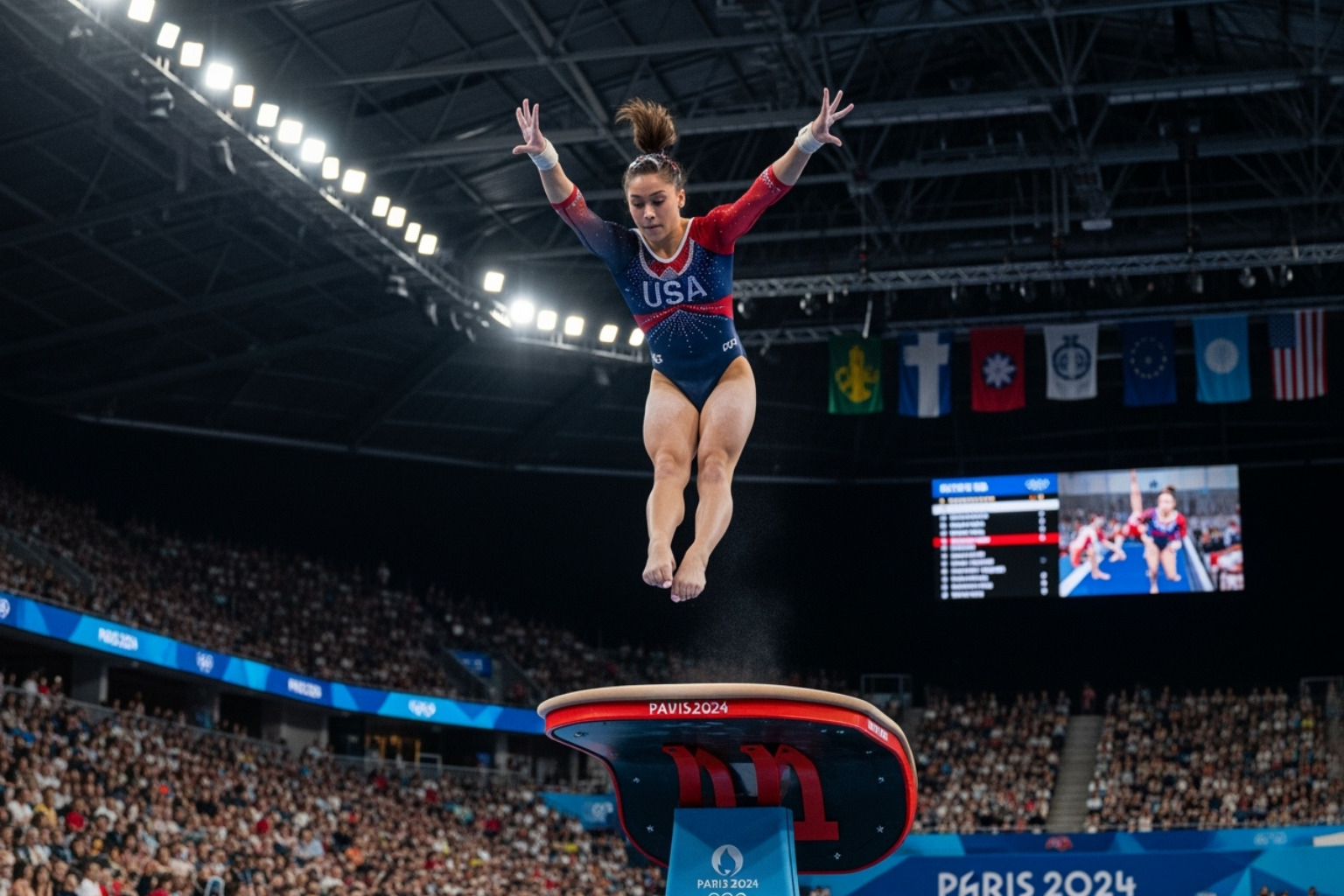 Jade Carey competing on the vault at the Paris 2024 Olympics -  jade carey