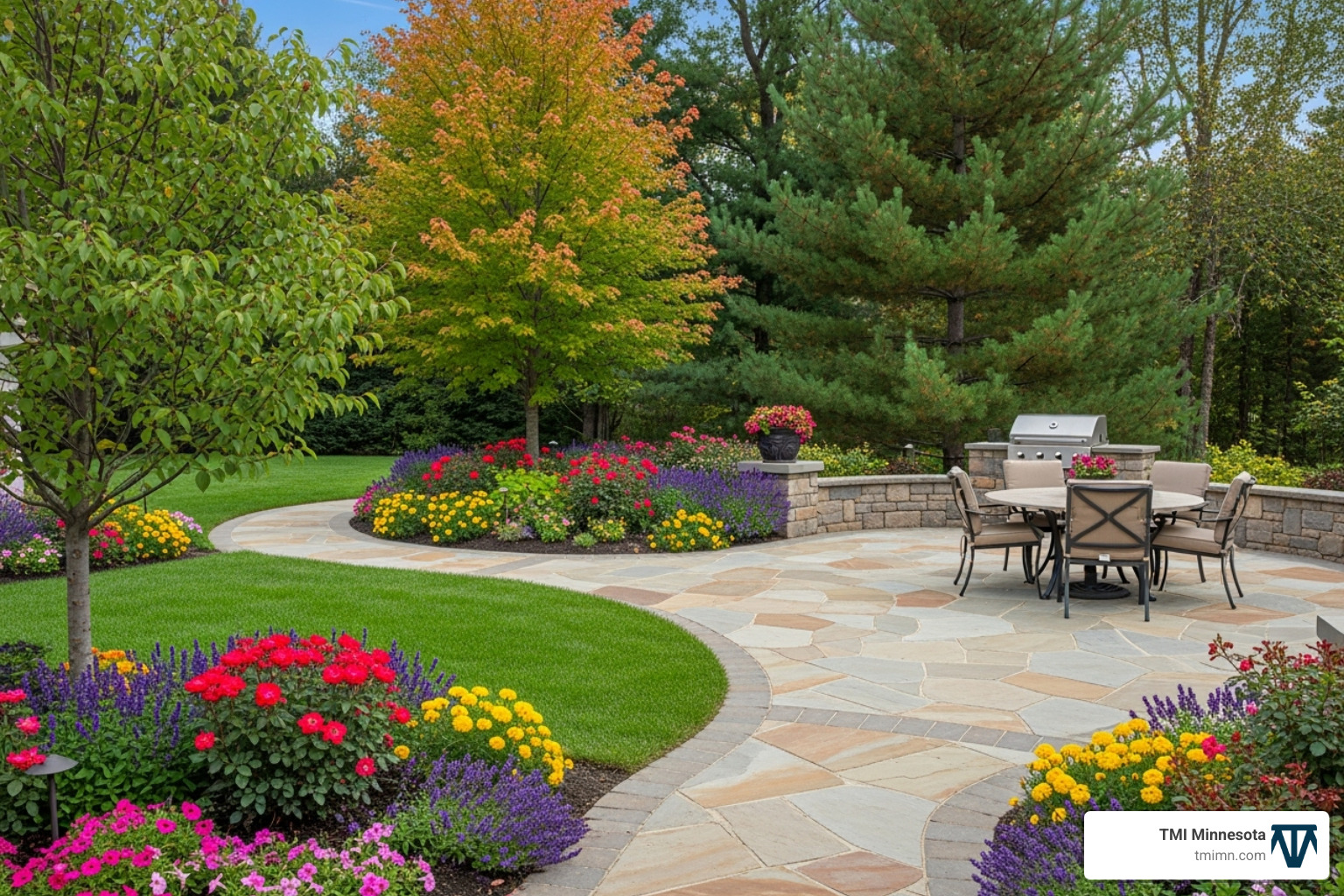 Image of a completed landscape project showcasing a mix of hardscape and softscape elements - landscape installation twin cities Image of a completed landscape project showcasing a mix of hardscape and softscape elements - landscape installation twin cities