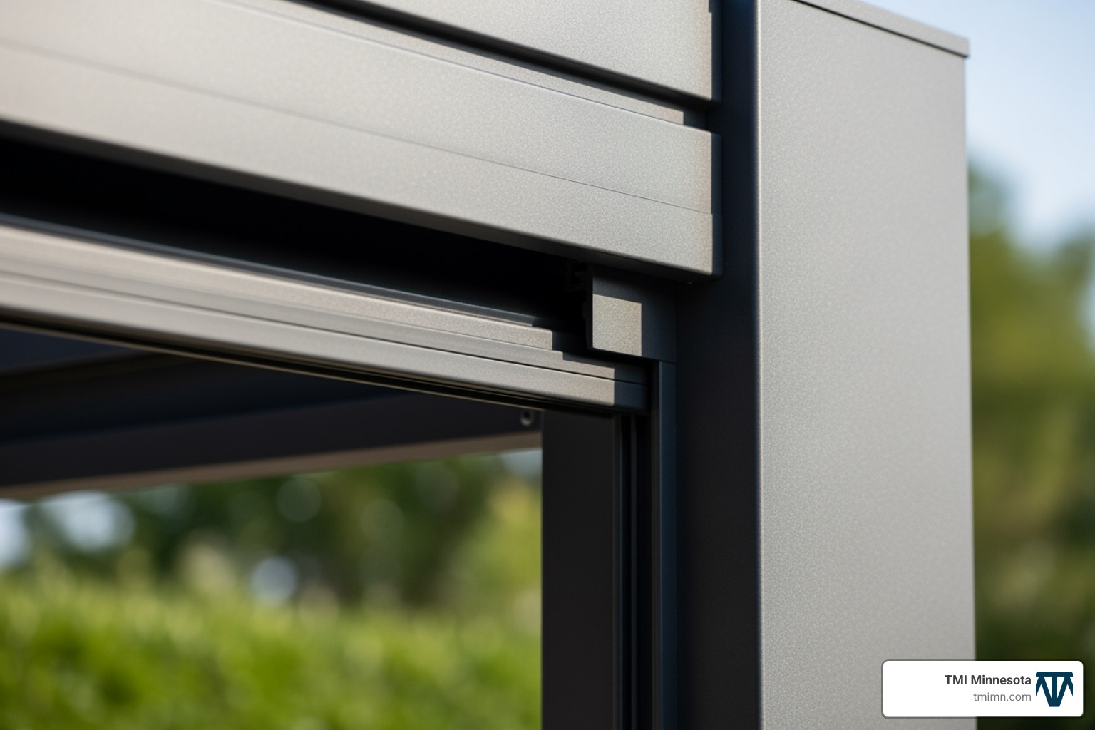 close-up of a durable powder-coated aluminum pergola post and louver - electric pergola