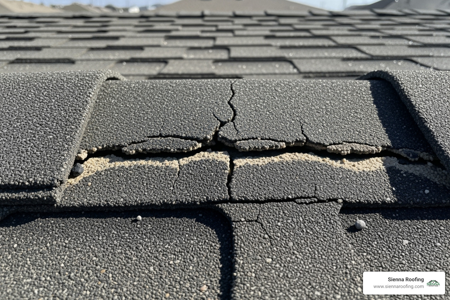 cracked asphalt shingle on a roof - quick roof repairs