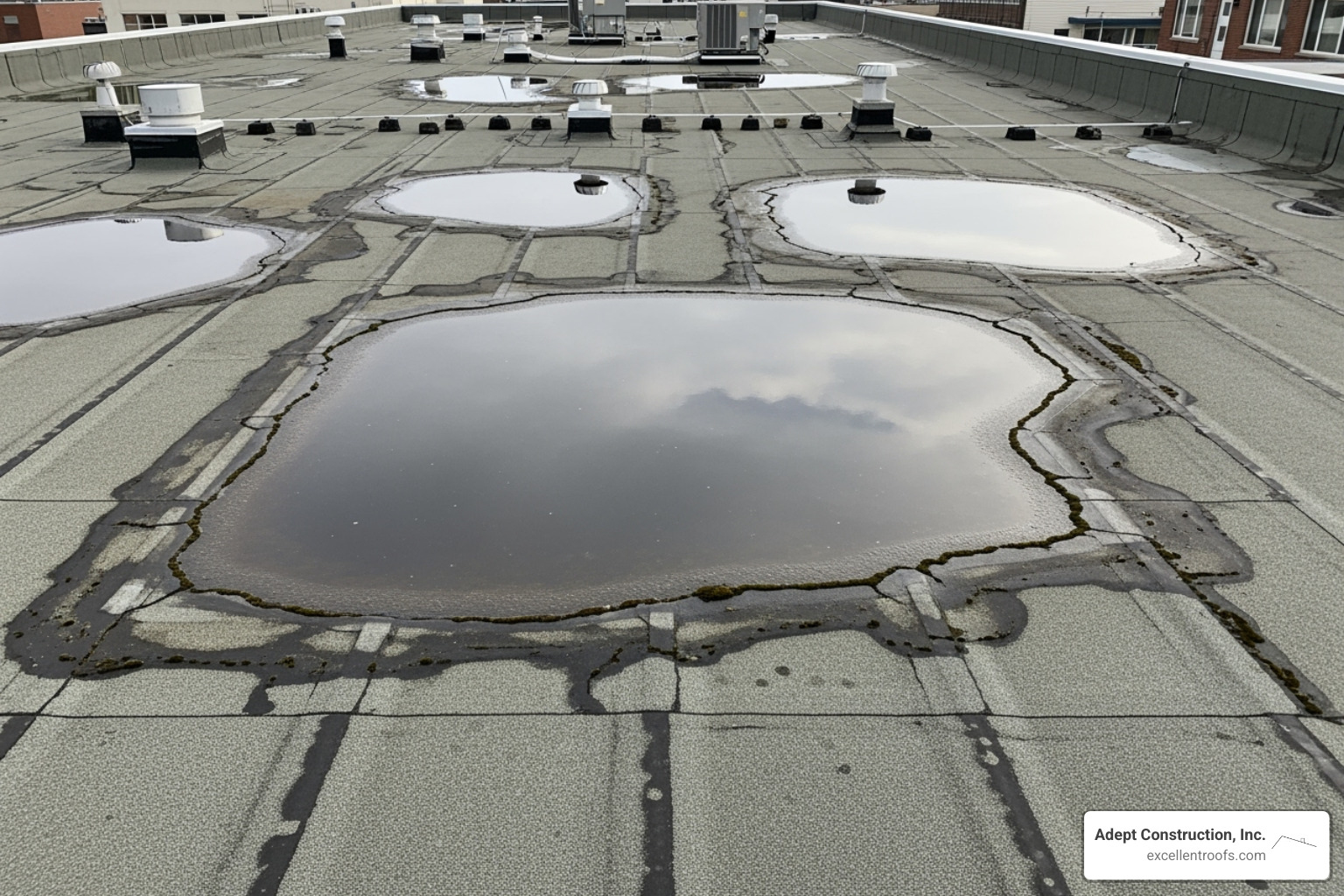 common roof problems like ponding water and cracked seams - commercial roofing services illinois*