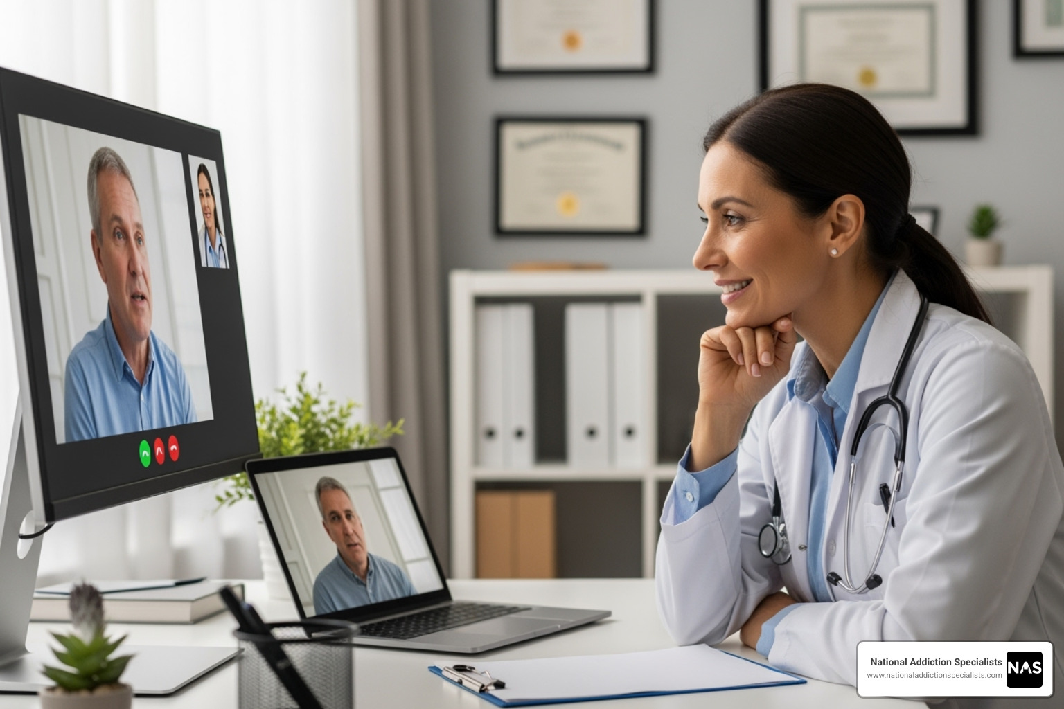 Compassionate doctor talking with a patient via video call - suboxone clinic tennessee