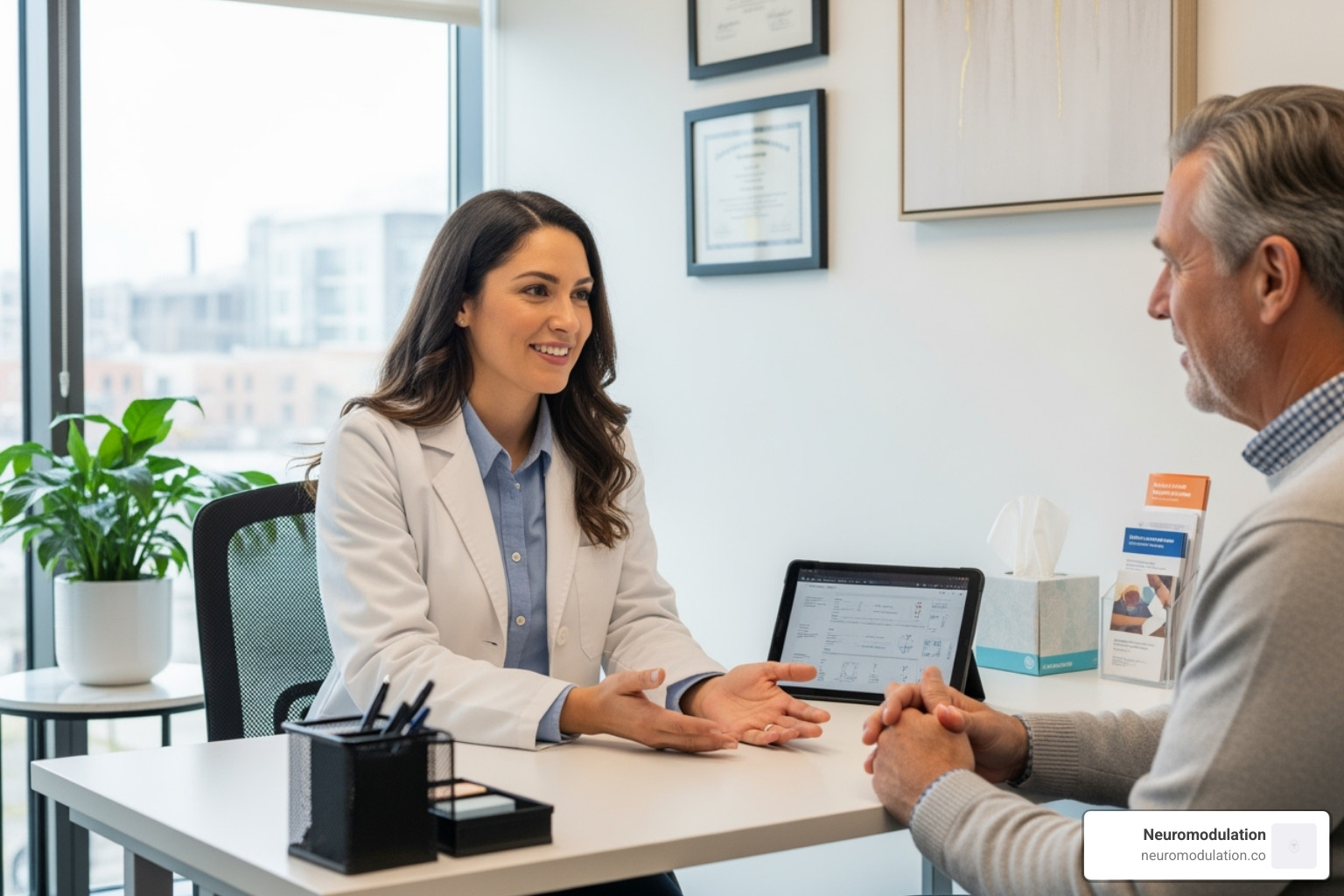 A patient consulting with a healthcare provider, discussing their treatment options and health concerns - electrical stimulation therapy