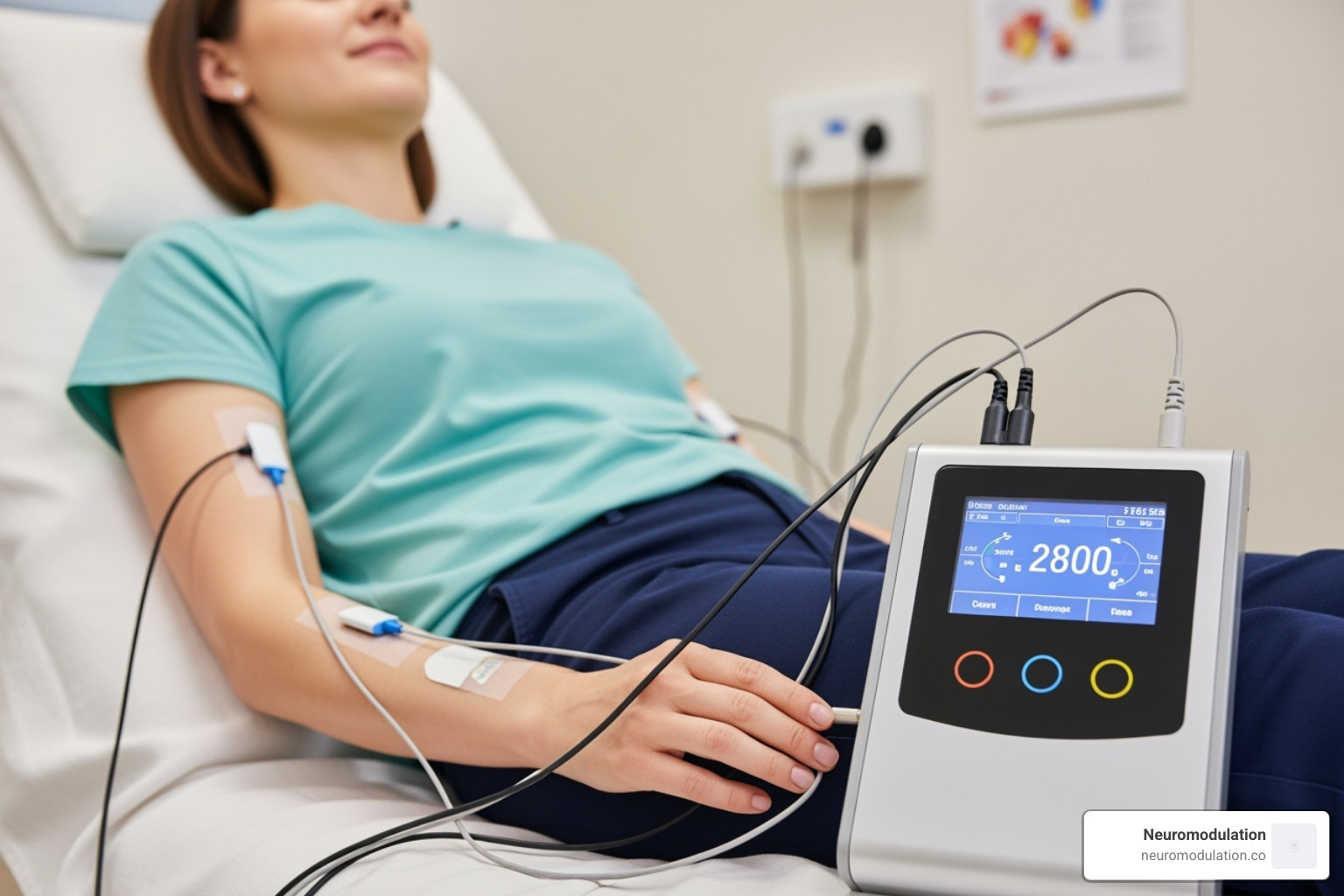 Illustration of the Gate Control Theory of pain showing how non-painful input closes the "gates" to painful input, preventing pain sensation from traveling to the central nervous system - electrical stimulation therapy