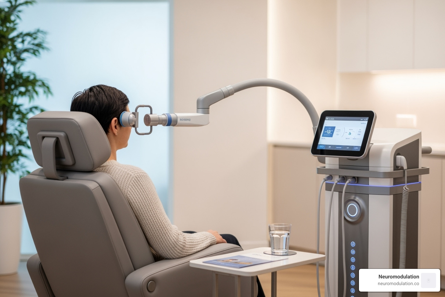 A patient comfortably seated during a TMS session - Is TMS good for anxiety?