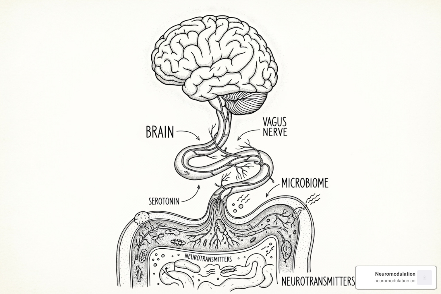 Illustration of the gut-brain axis, emphasizing the vagus nerve as a key connector - cranial nerve 10
