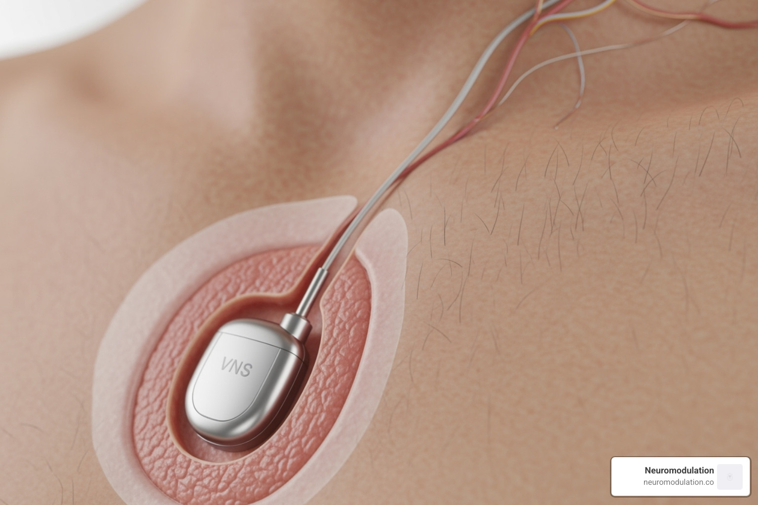 Anatomical illustration showing the vagus nerve pathway in the neck and chest - vagal nerve stimulator