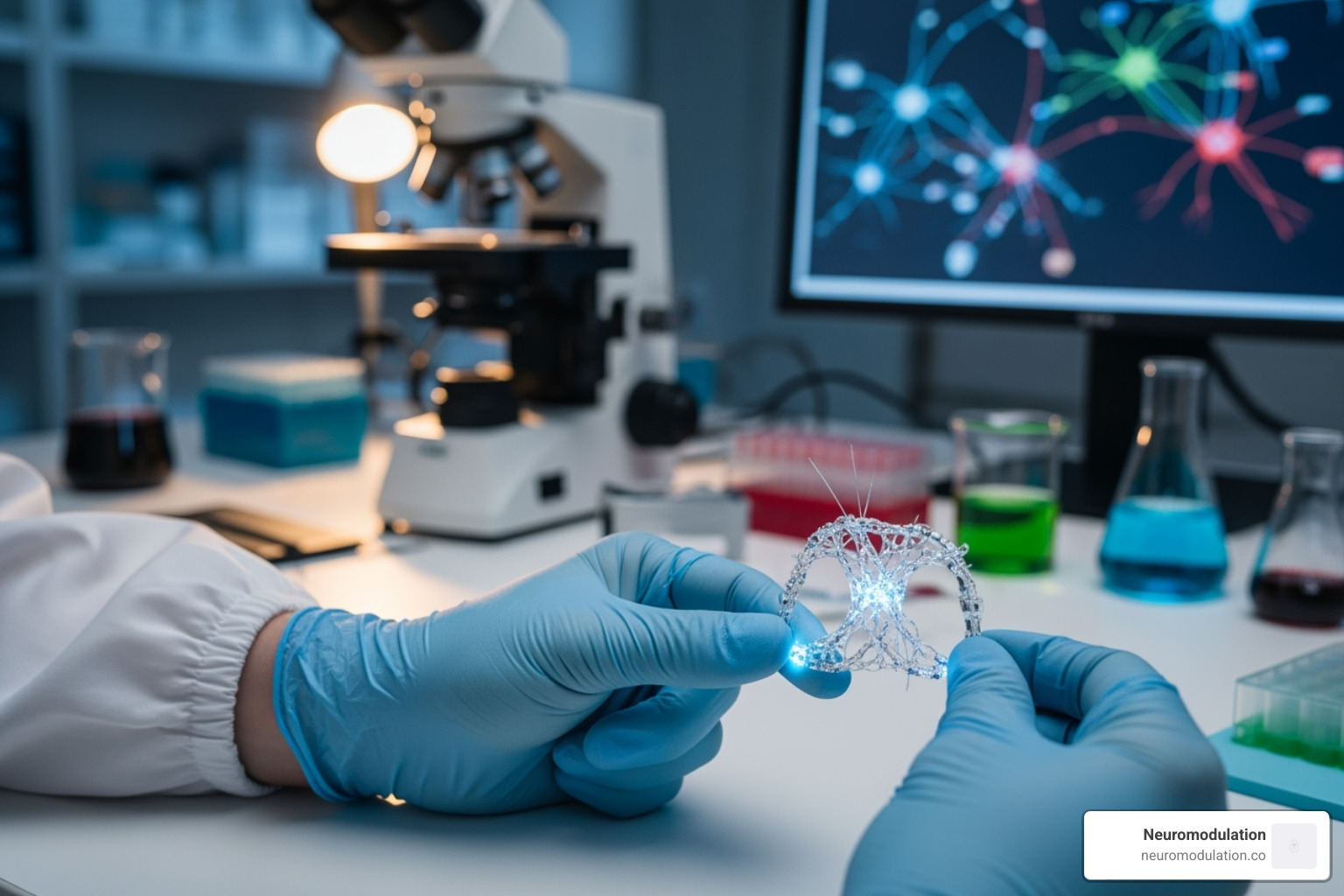 of a futuristic, miniaturized neuro-device being developed in a lab - What is neuromodulation?