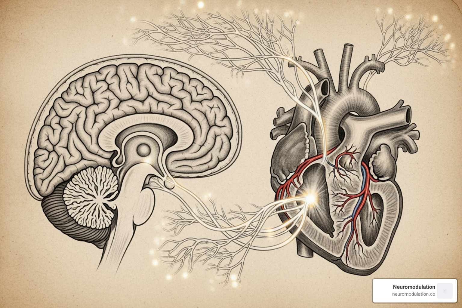 heart and brain showing the neural connection - vagal response