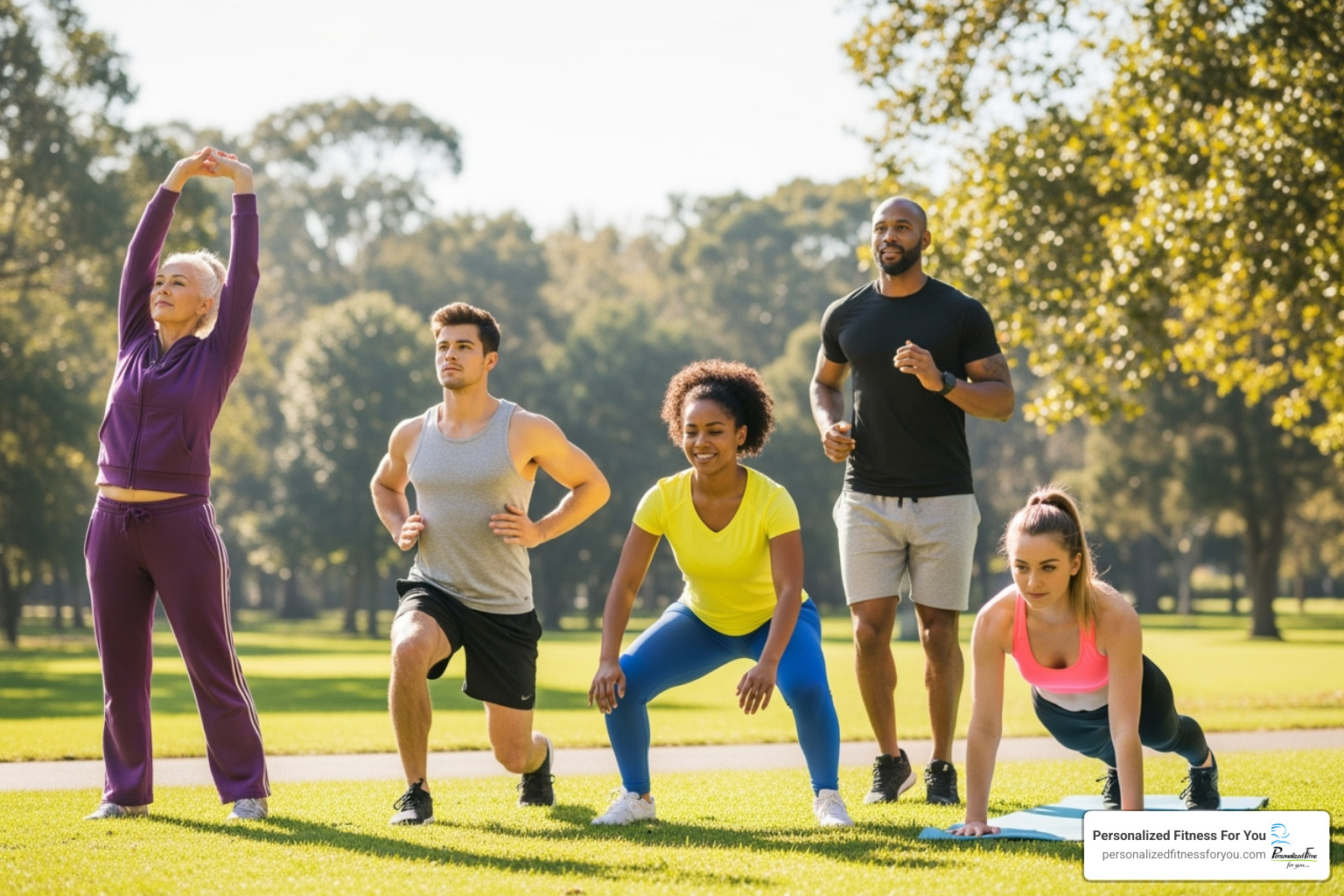 a diverse group of people exercising (beginner, athlete, older adult) - personalized fitness training a diverse group of people exercising (beginner, athlete, older adult) - personalized fitness training
