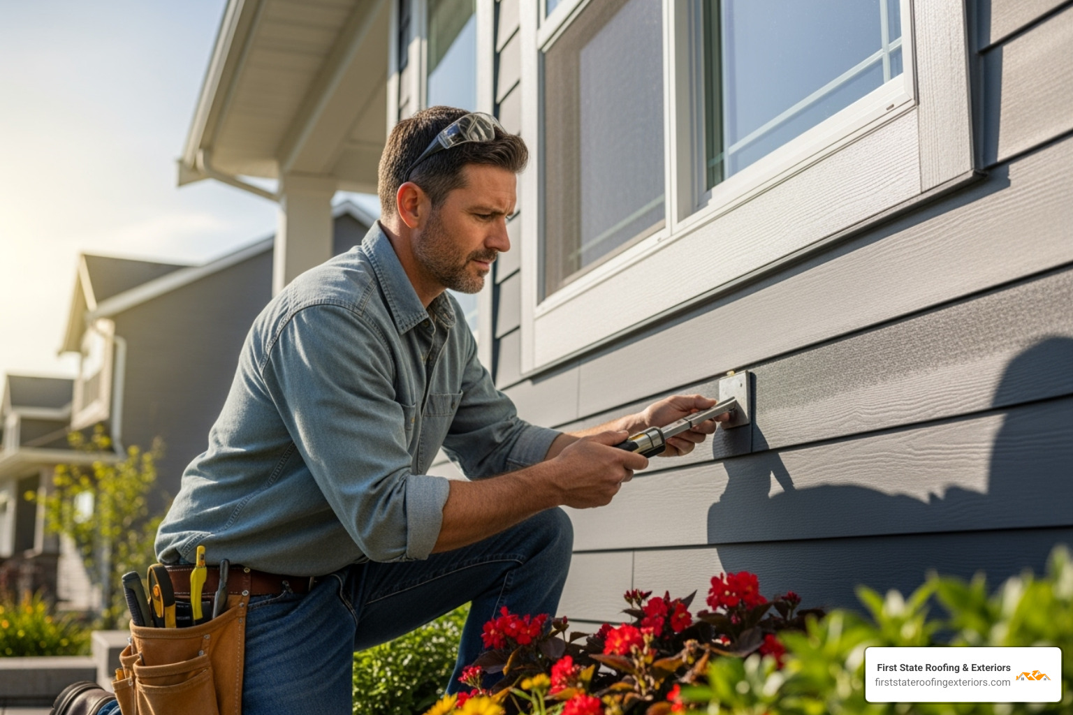 professional contractor inspecting siding - exterior siding repair