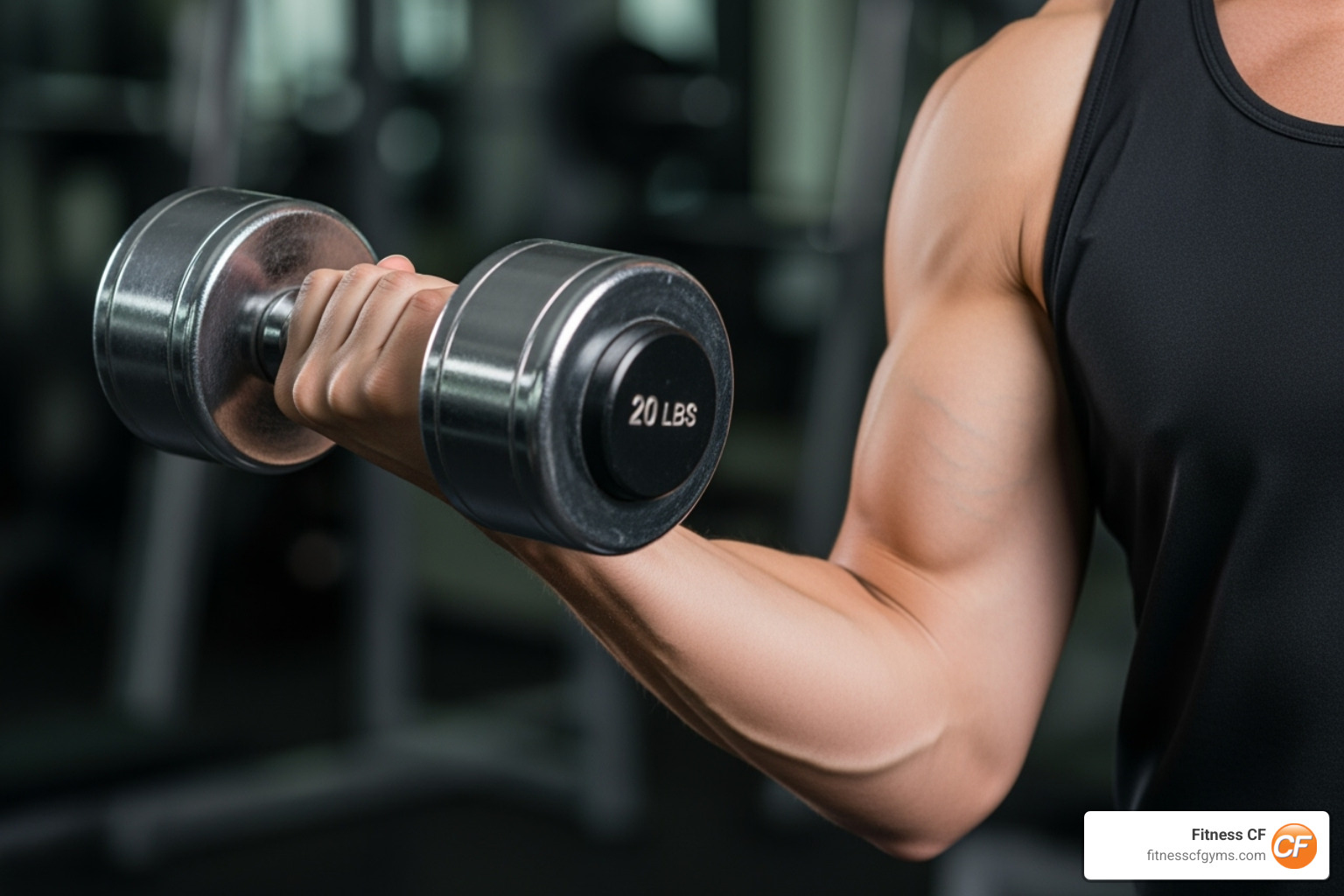 Image of a person performing a dumbbell bicep curl with correct form - arm exercises