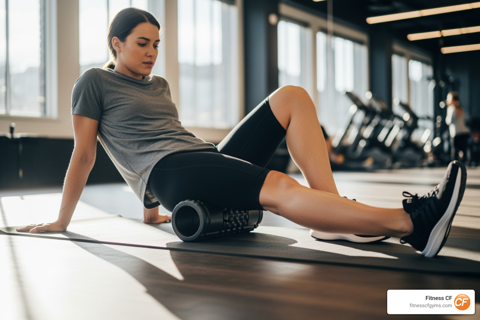 A person using a foam roller on their legs, demonstrating a common workout recovery technique - workout recovery