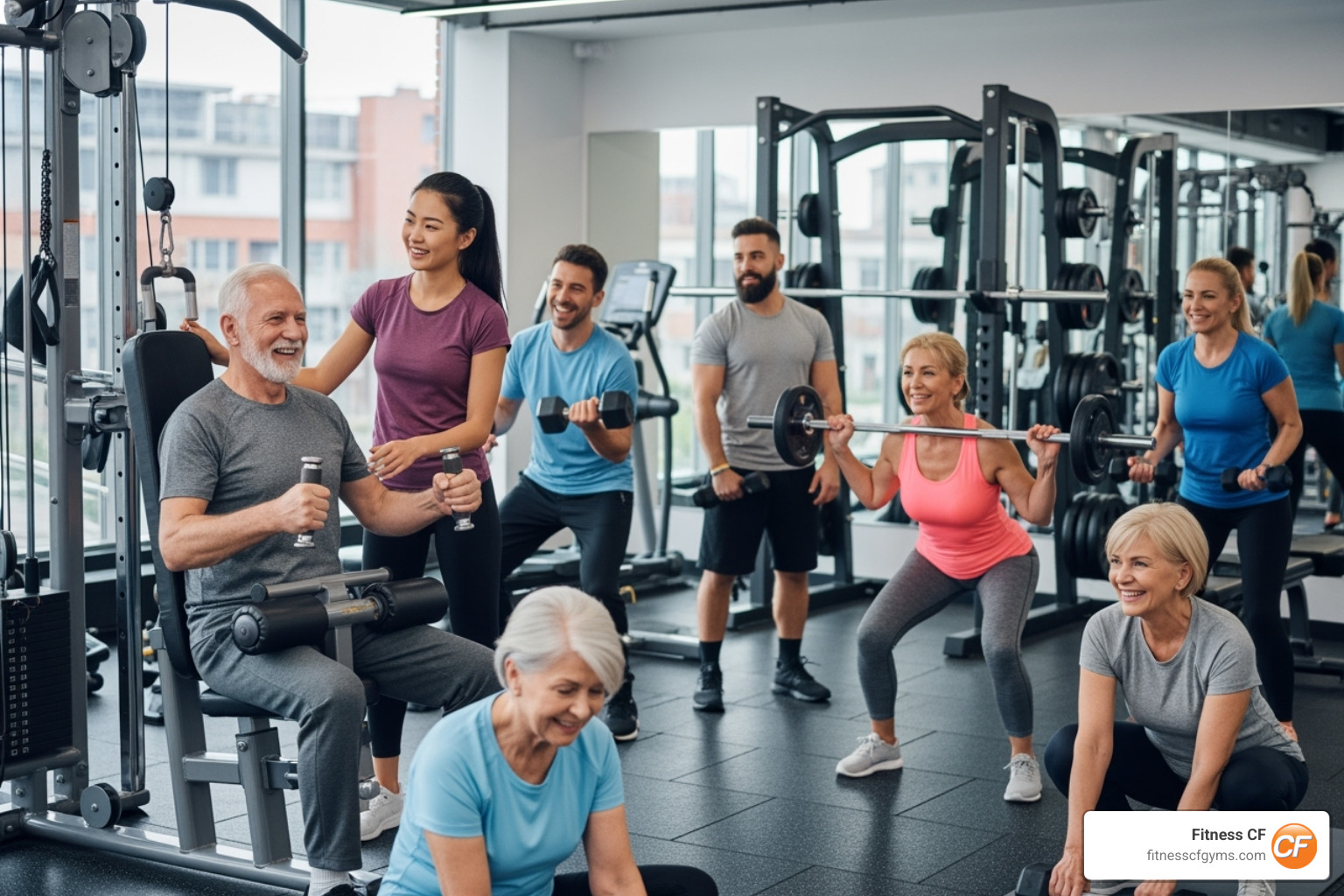 diverse group of people, including seniors and young adults, smiling and working out together - gyms in mount dora fl diverse group of people, including seniors and young adults, smiling and working out together - gyms in mount dora fl