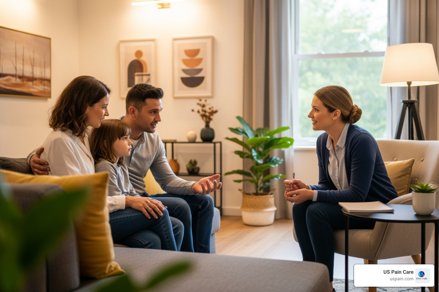 family speaking with a therapist or counselor - chronic pain family support family speaking with a therapist or counselor - chronic pain family support
