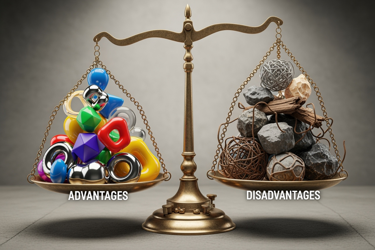 A balanced scale with "Pros" on one side and "Cons" on the other, symbolizing the evaluation of advantages and disadvantages - 5starsstocks.com stocks