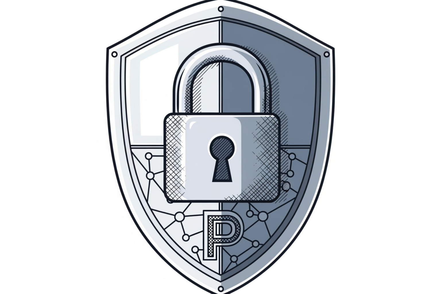 Security icon representing data protection, with a lock and shield symbol - 5starsstocks .com