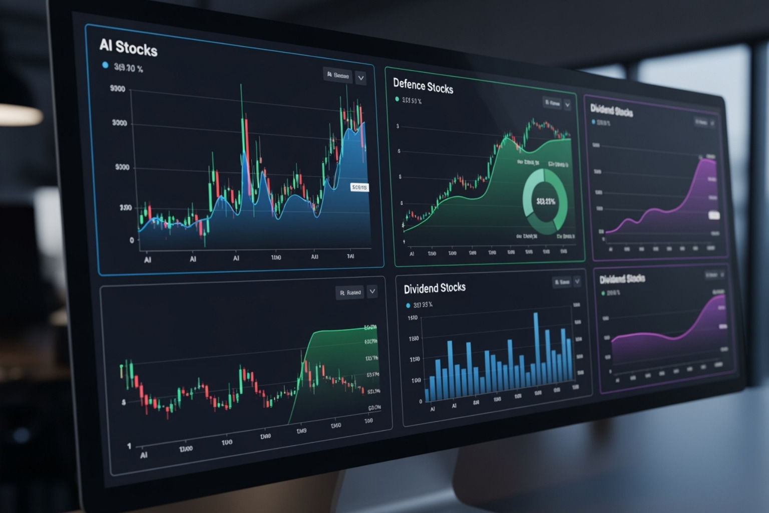Image of the 5starsstocks.com platform's stock screener or curated list feature, showing various categories of stocks like AI, Defense, and Dividend Stocks. - 5starsstocks.com stocks